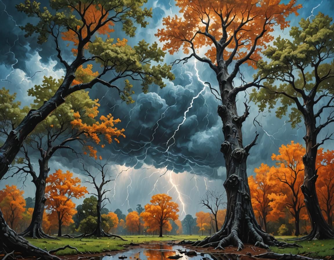 Dramatic Stormy Landscape with Impasto Trees