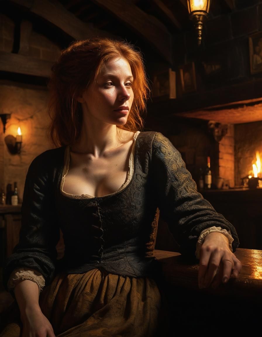 Medieval Tavern Scene in Rembrandt-Inspired Chiaroscuro