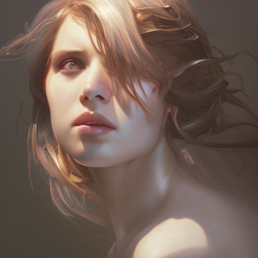 Detailed Portrait of a Fallen Angel in Art Nouveau Style