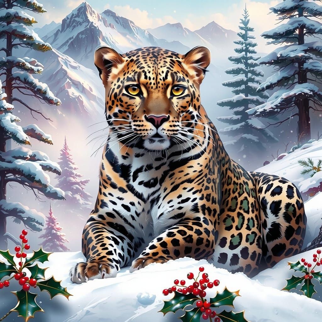 Leopard in Winter Wonderland
