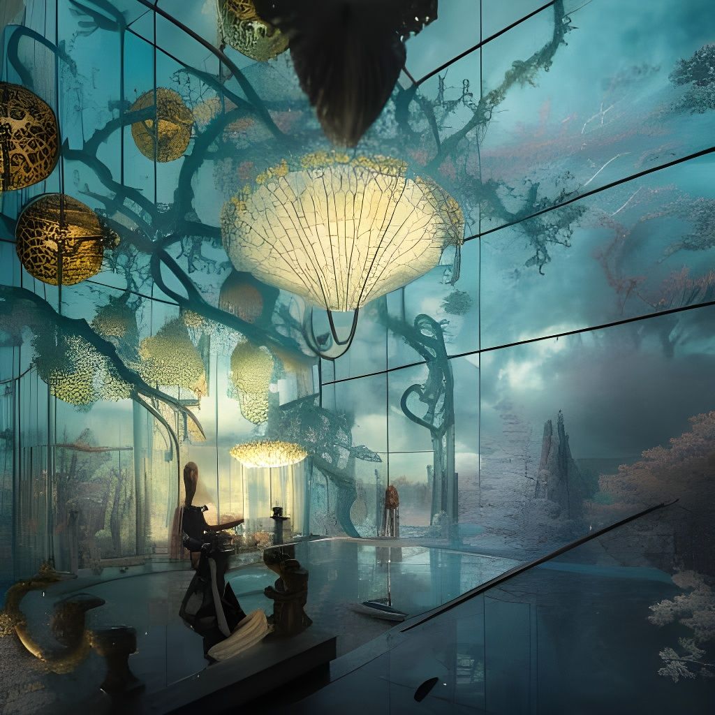 Glass Box Lit by Lightning: Photorealistic Ukiyo-e