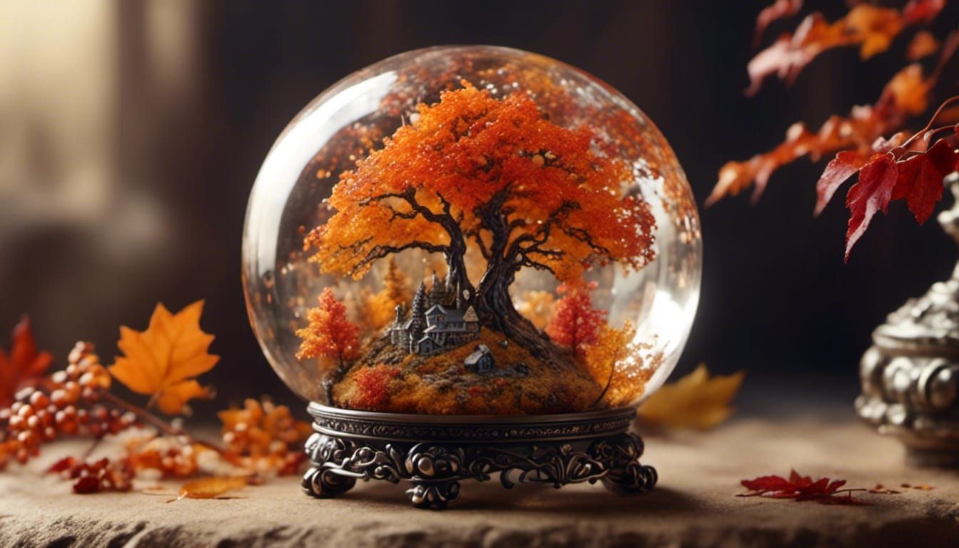 Autumn Trees and Path in Crystal Ball