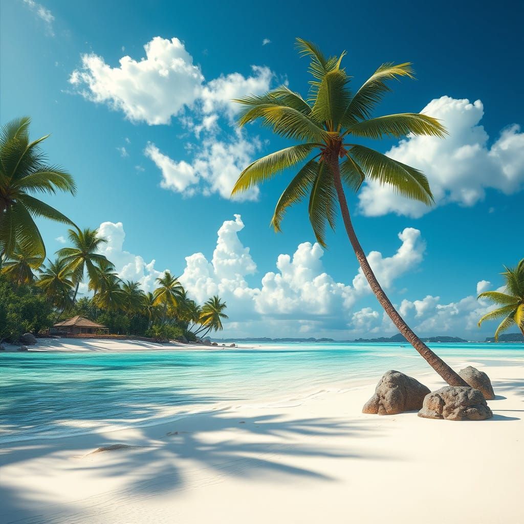 Surreal Tropical Oasis with Crystal Clear Waters and Lush Pa...