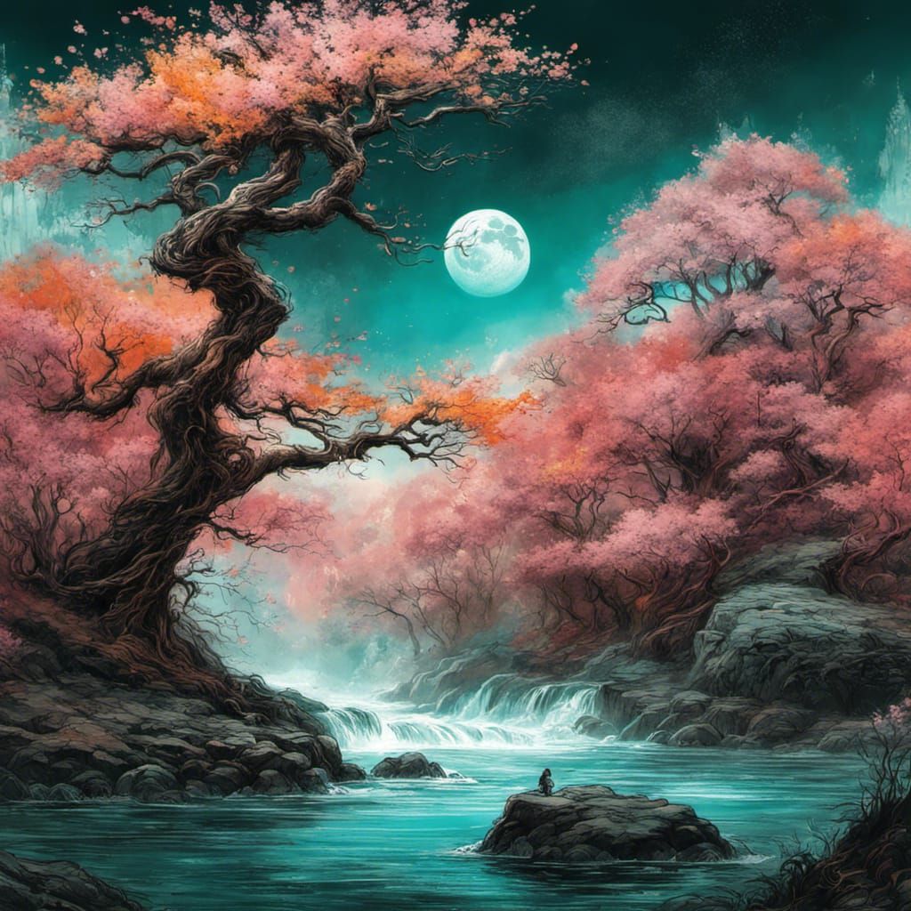 Plum blossom tree under the moon