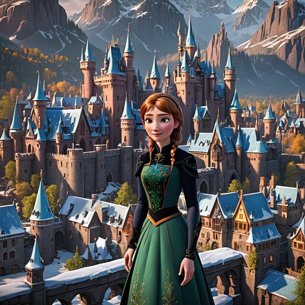 Princess Anna in Disney Style With Arendelle Castle