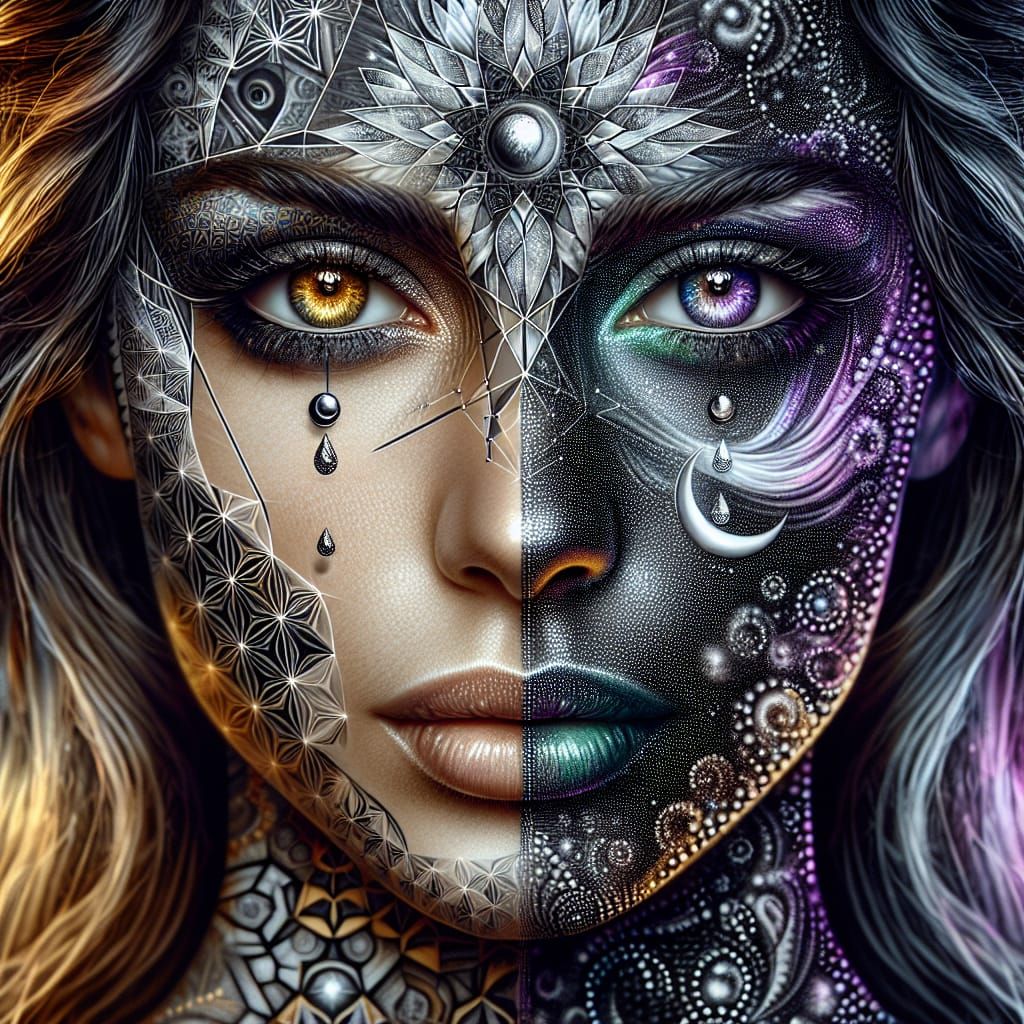 Scandinavian Woman with Sacred Geometry in Pointillism