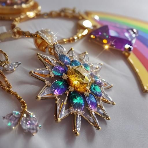 Golden Orb with Rainbow Crystal Cross