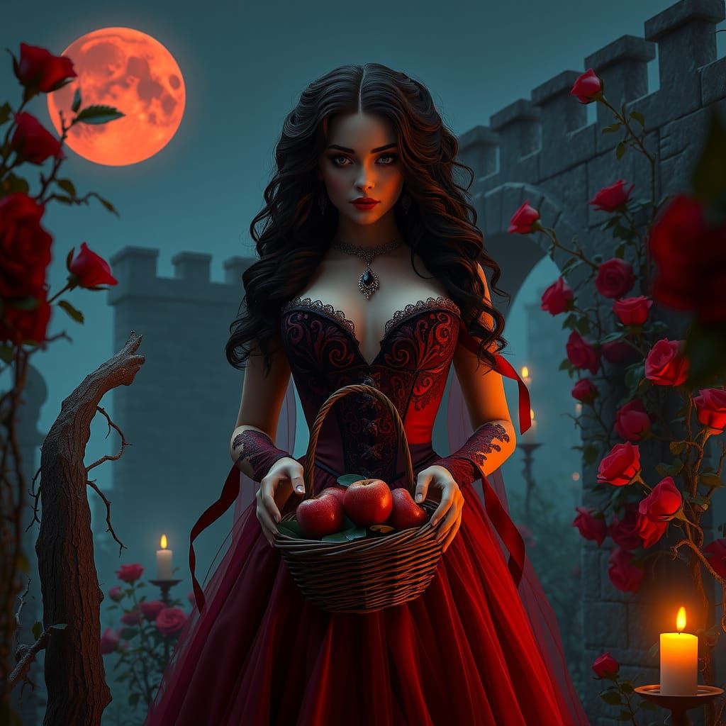 Gothic Princess Jasmine in Crimson Velvet and Black Lace