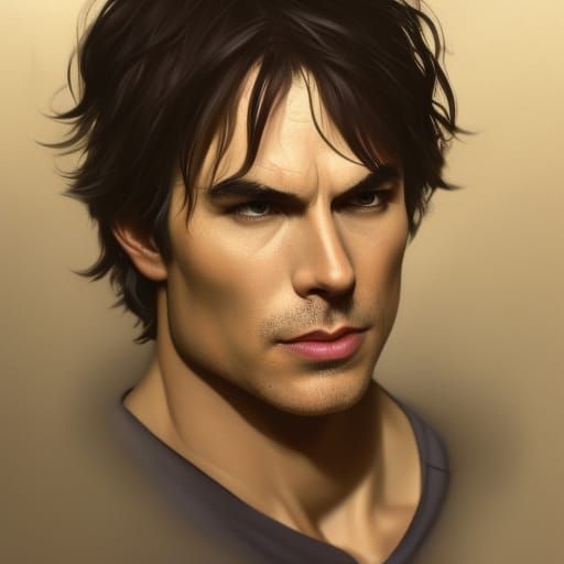 Damon Salvatore Portrait in Hyperdetailed Digital Art