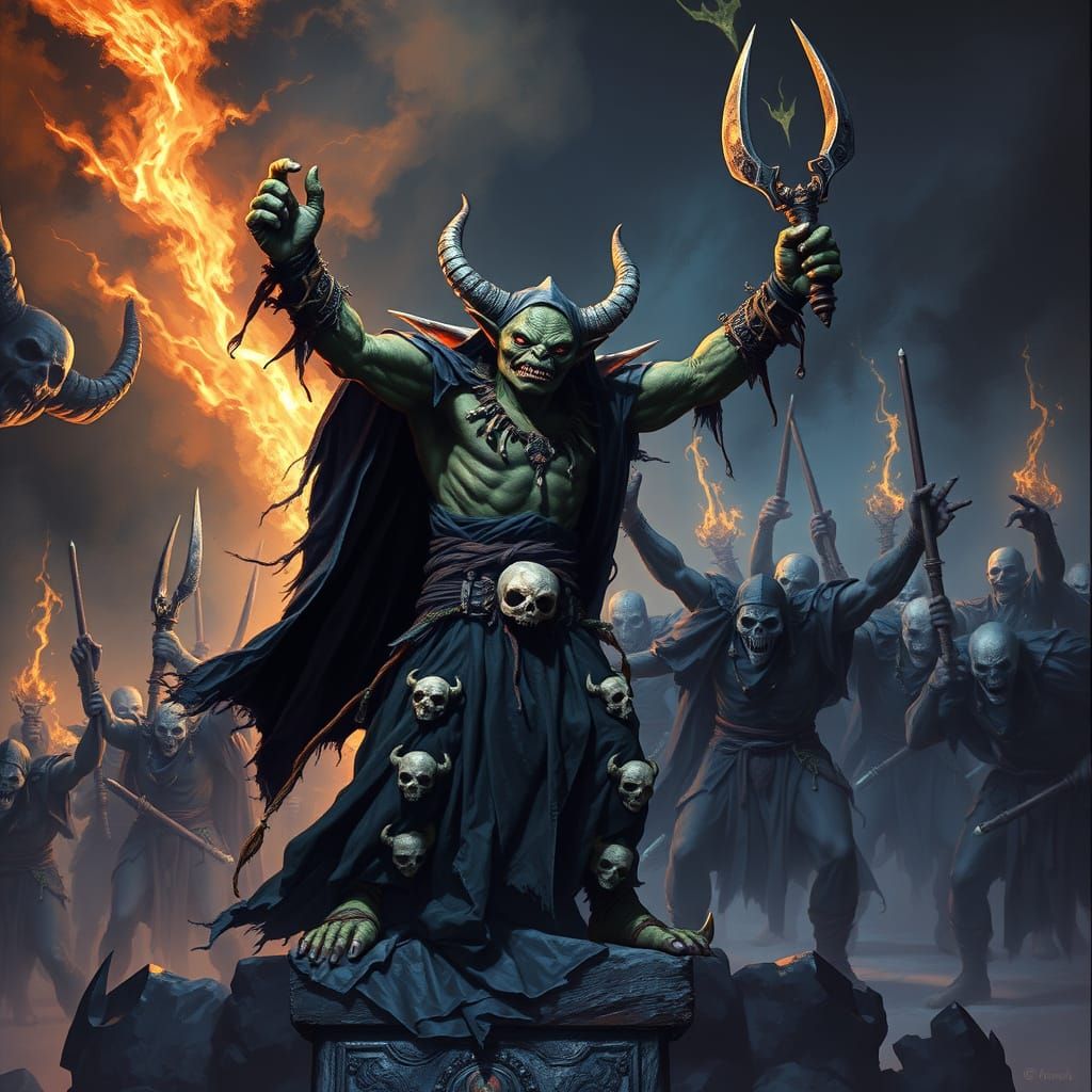 Goblin Shaman Summons Undead Army in Dark Fantasy Style