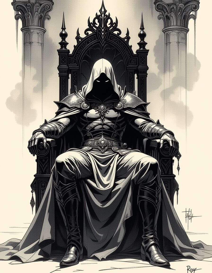 Majestic Emperor on Throne in Pen and Ink Style