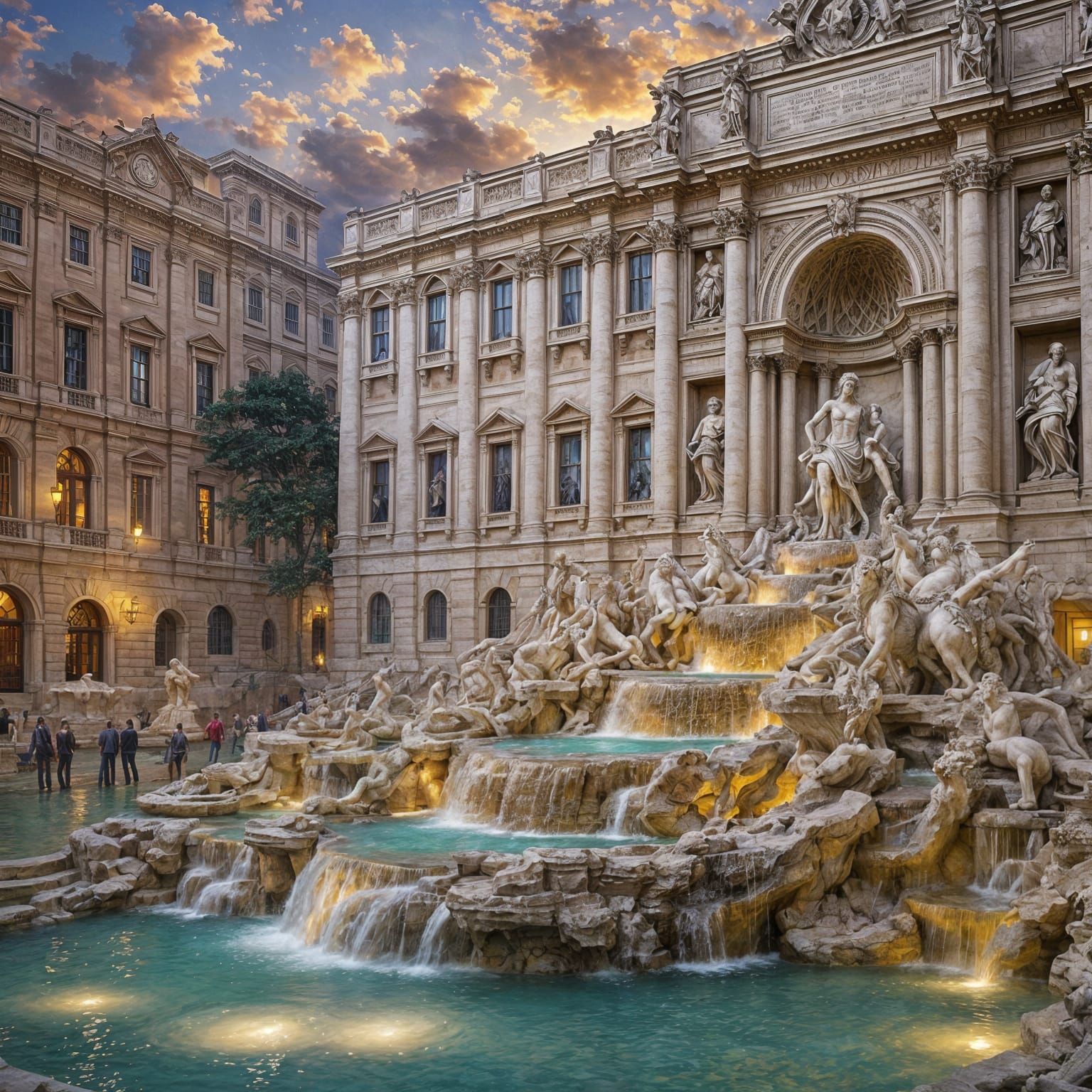 Ethereal Trevi Fountain in Kinkade Style
