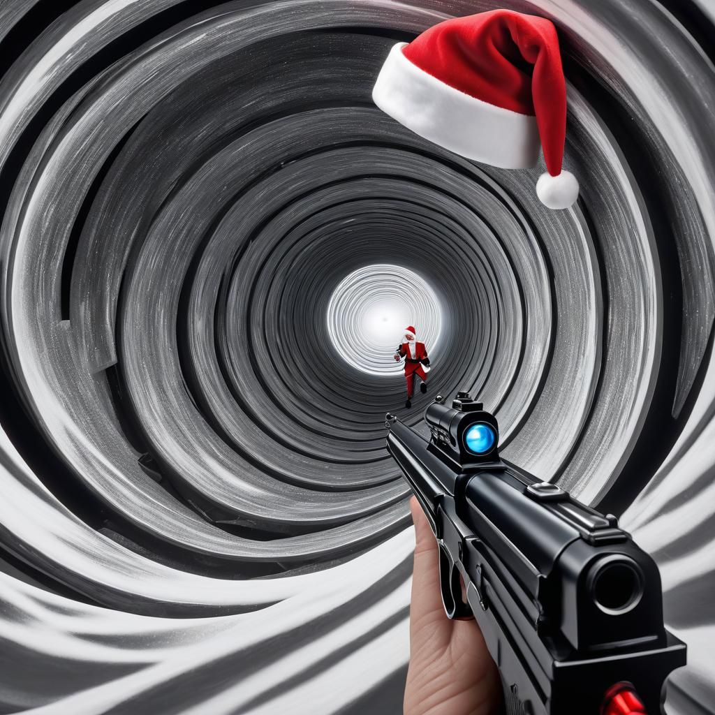 (Dr Who TARDIS  chasing James Bond down the   black and whit...