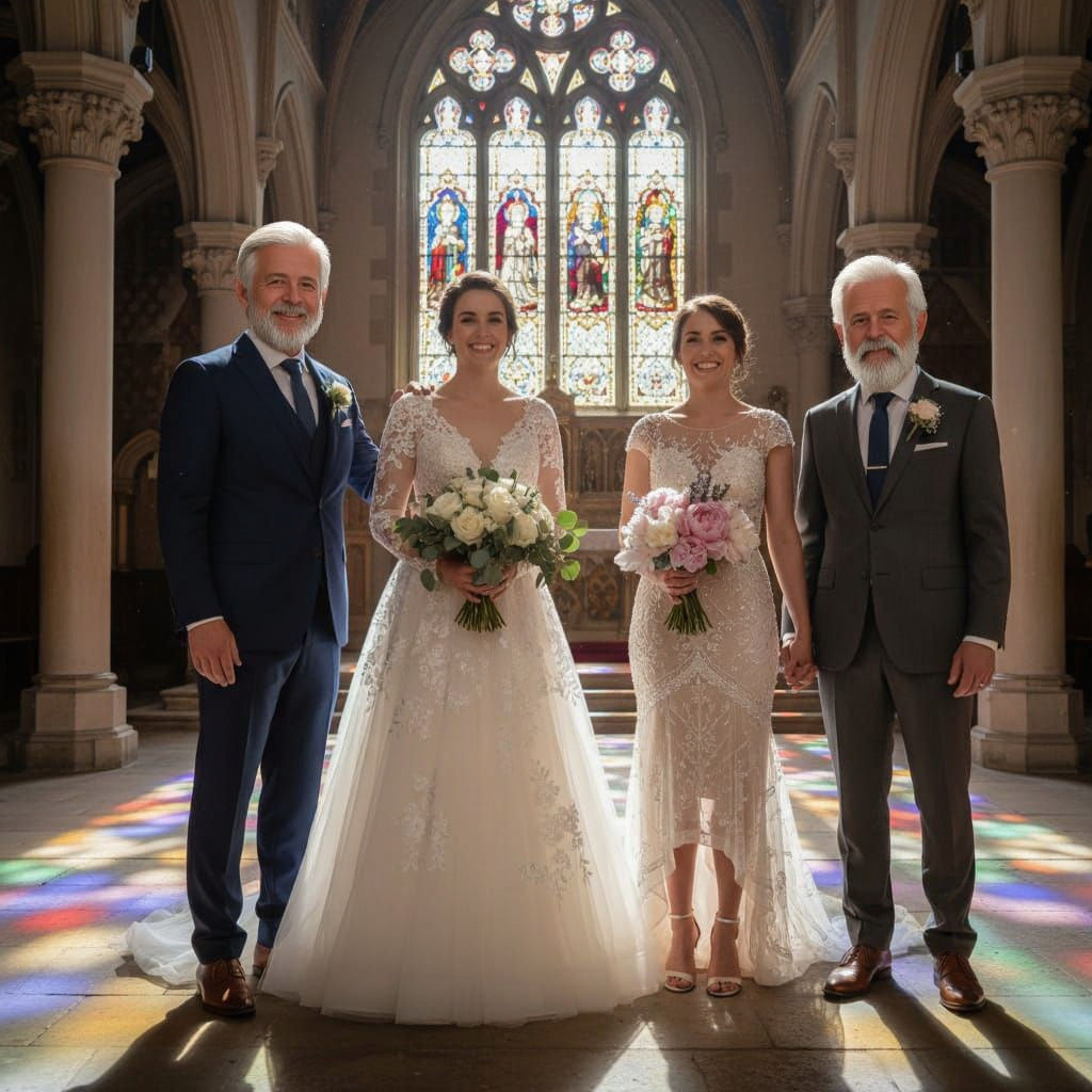 Proud Fathers Beside Daughters in Wedding Dresses