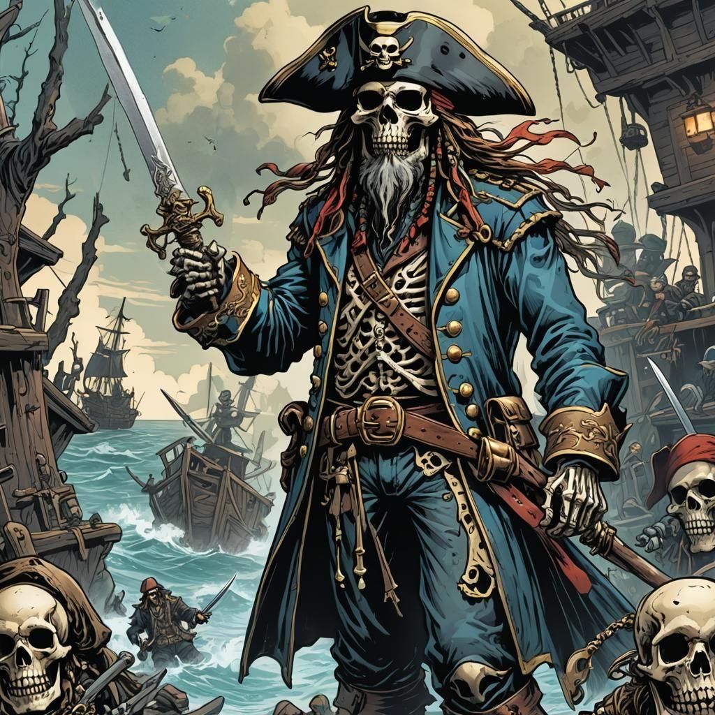 Lake Michigan Pirate Skeleton in Comic Book Art