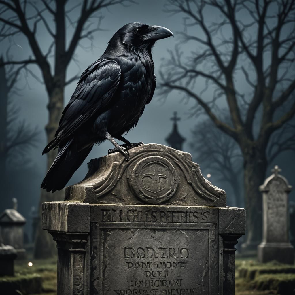 Majestic Raven on Gravestone Portrait