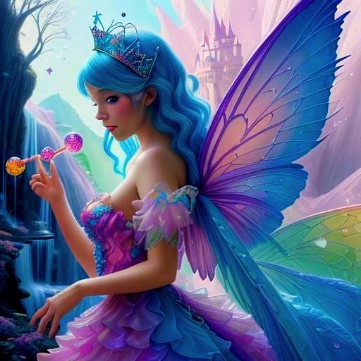 Fantasy Fairy with Candy Castle, Digital Illustration