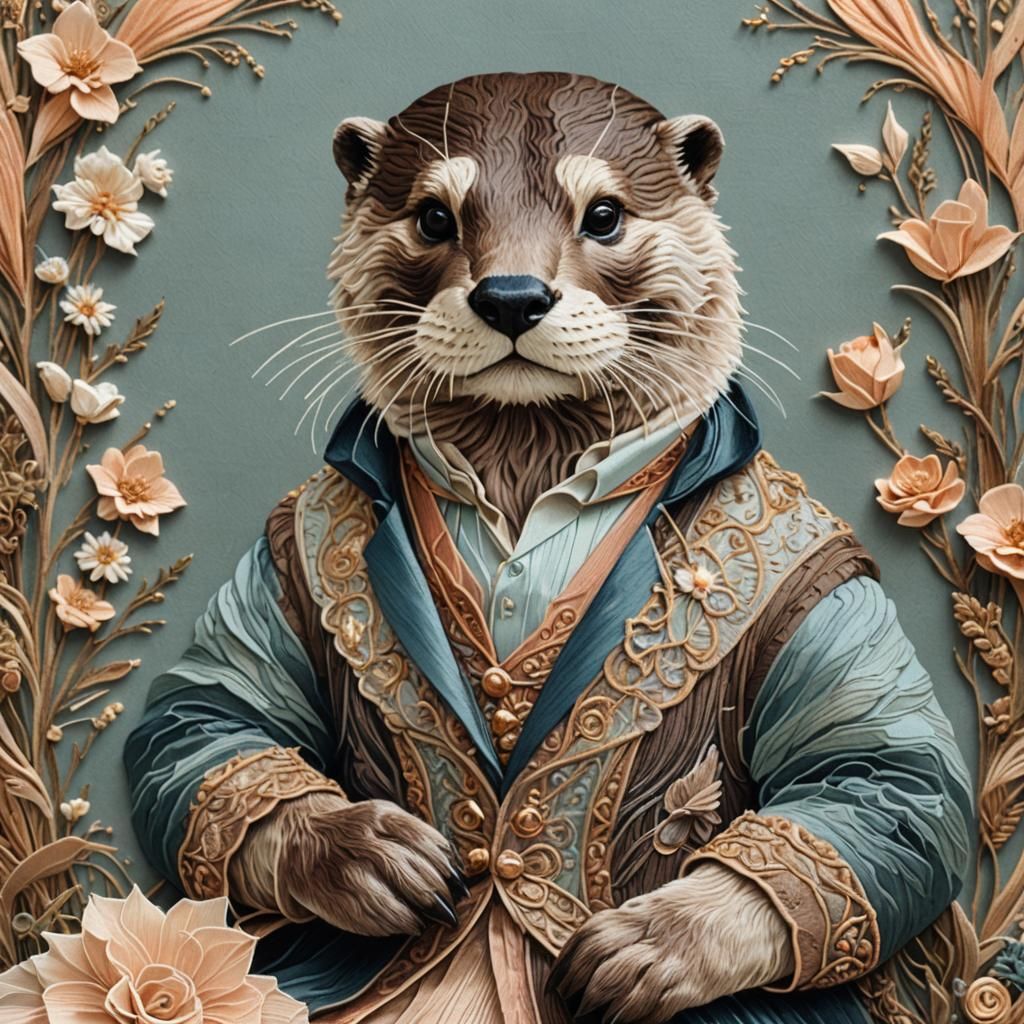 Renaissance Otter in Surrealist Embroidery