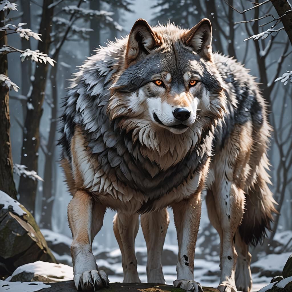 Detailed 3D Anime Wolf Inspired by WLOP