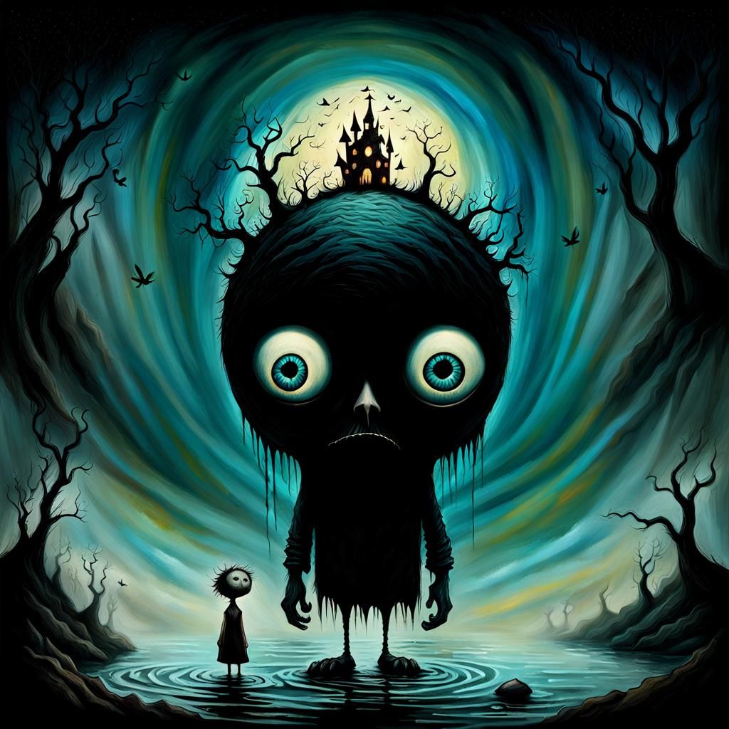 Boy Experiencing Mixed Emotions in Surreal Style