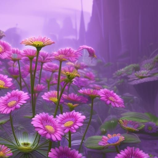 Realistic Glass Mum Flowers in Detailed Matte Painting