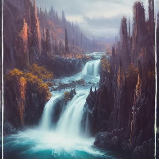 Sinister Waterfall Descending from the Sky