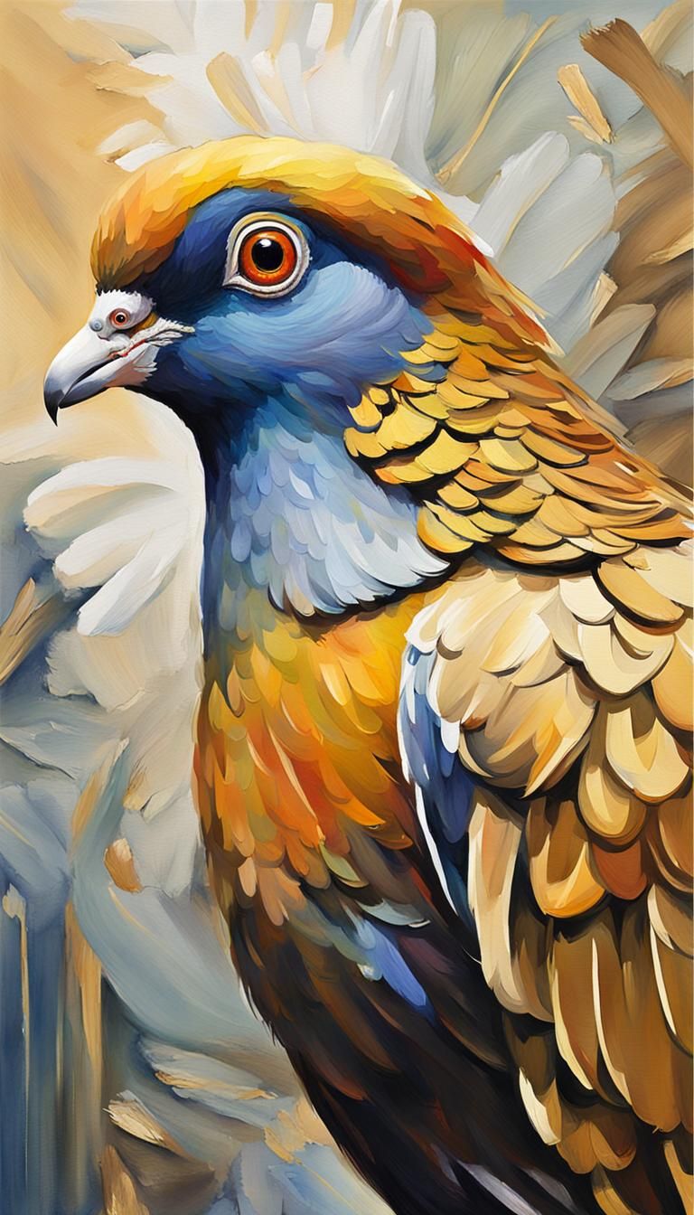 Golden feather pigeon, beautiful eyes, golden bird, heavenly