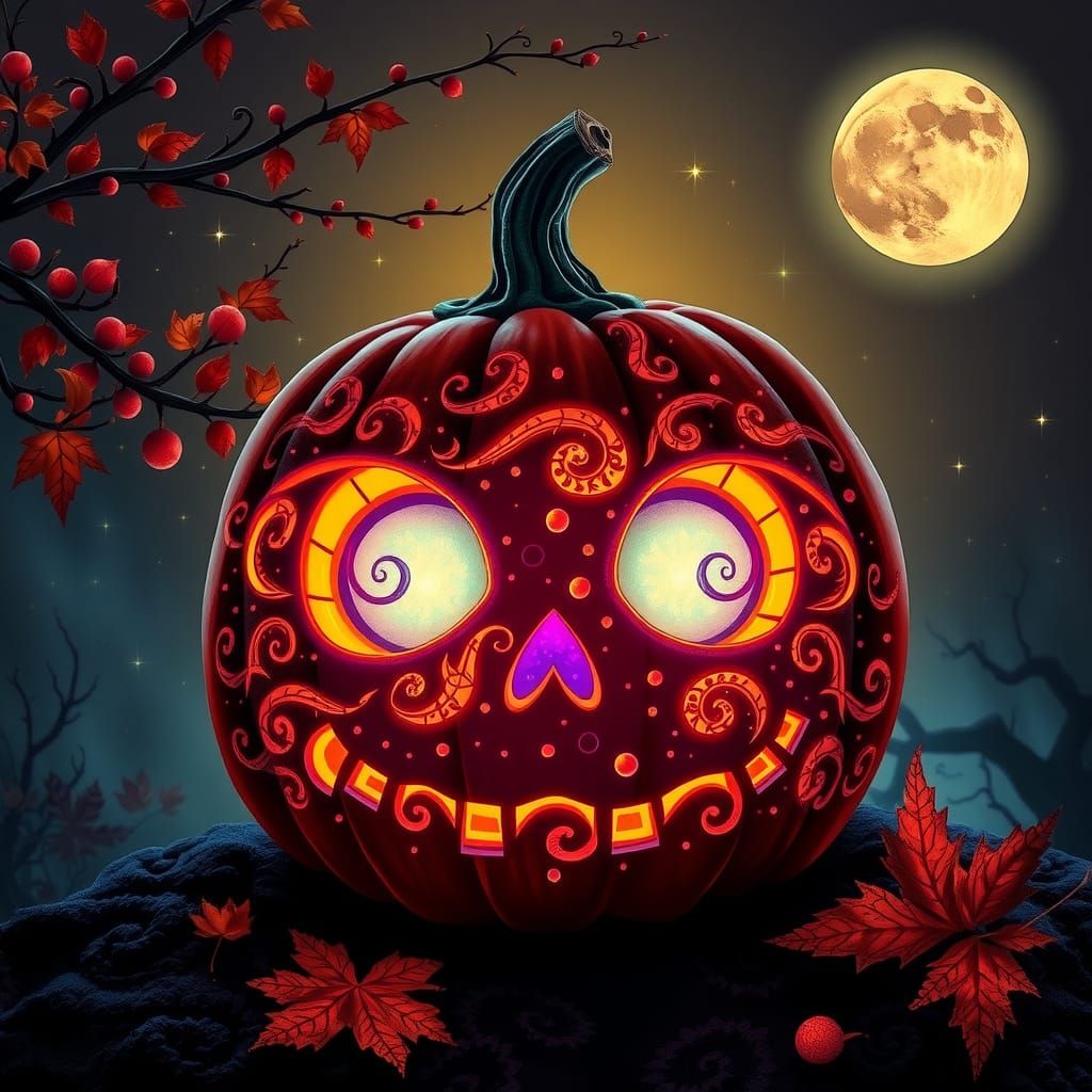 Glowing Jack-o'-Lantern with Swirling Patterns