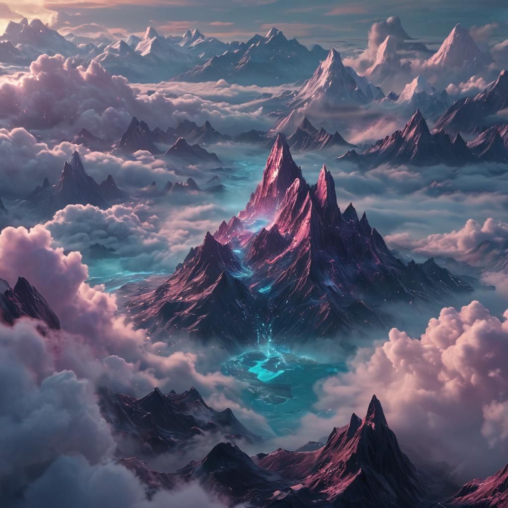 Bioluminescent Cloudscape: 3D Rendering of Surreal Unkai