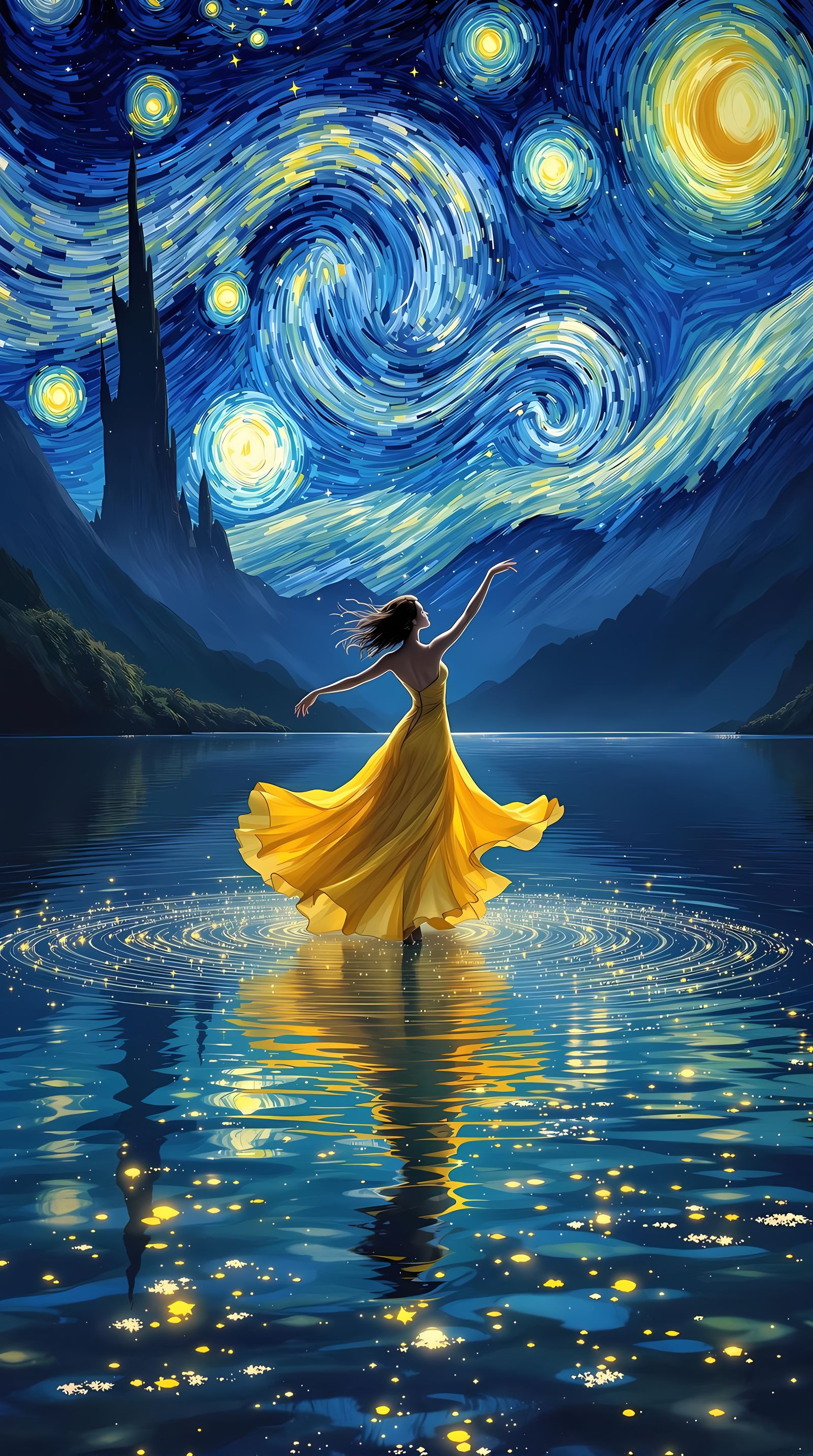 Whimsical Starlight Dance on a Moonlit Lake