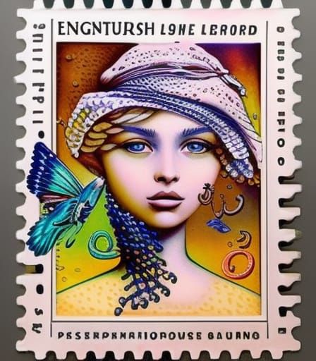 Detailed Vintage Postage Stamp as Gouache Painting