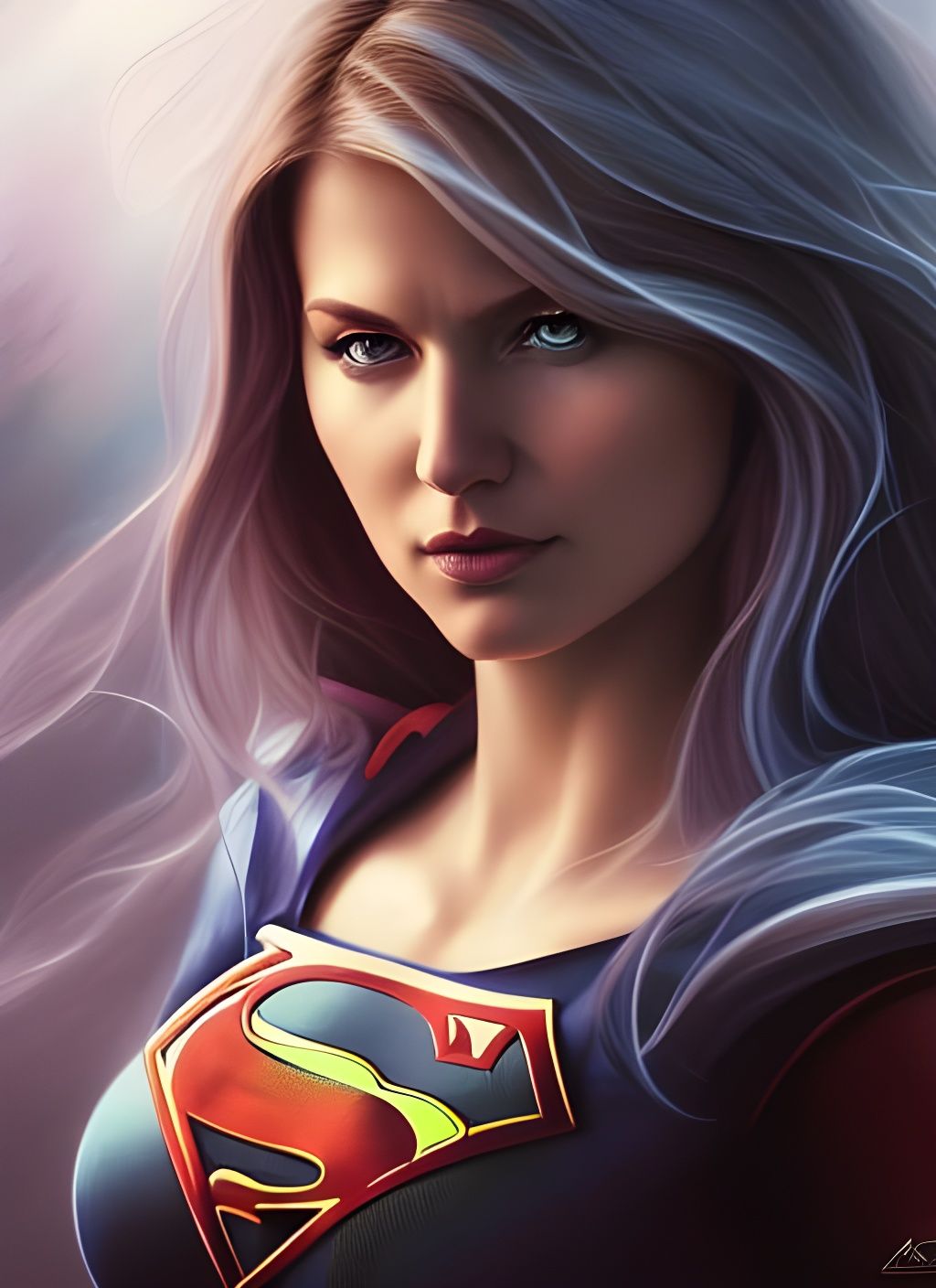 Hyperdetailed Supergirl Portrait in Matte Painting Style