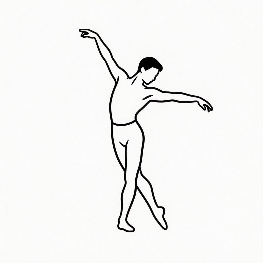Minimalist Line Art of Male Dancer in Black and White