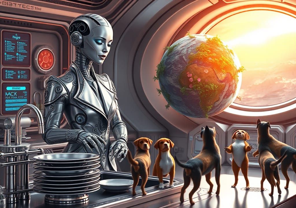 Android Lawyer's Galactic Kitchen Serenade: Sci-Fi Art