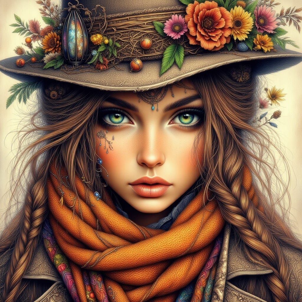 Beautiful German Woman with Green Eyes in Art Nouveau