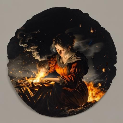 Smoky Figure Emerges from Campfire in Chiaroscuro