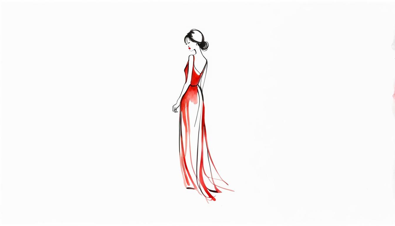 Sleek Taiwanese Vogue Supermodel in Minimalist Red Line Art