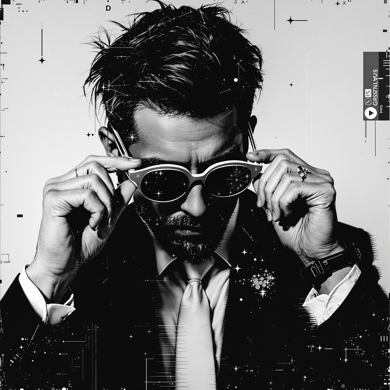 Cyberpunk Man in Maximalist Glitch Suit