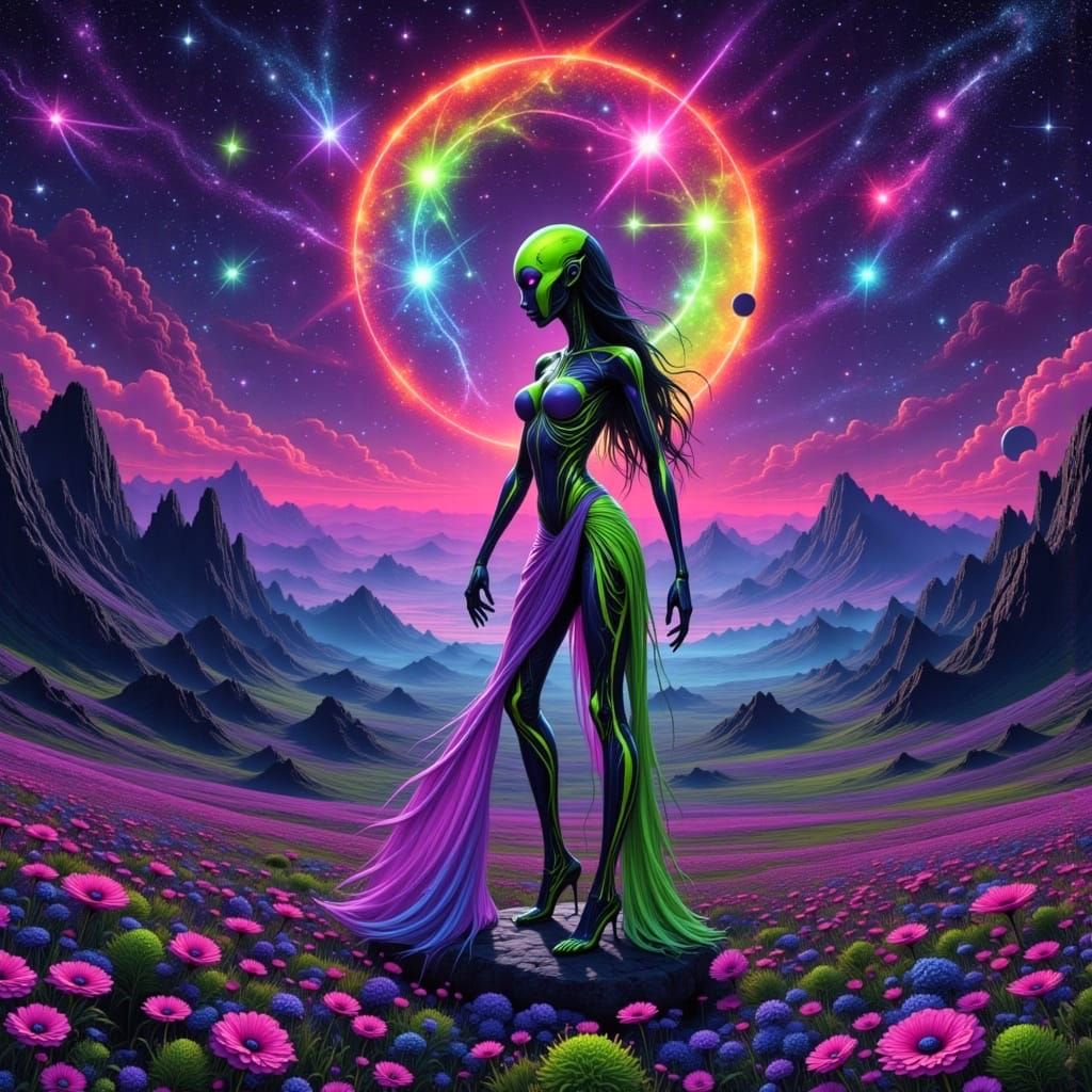 Cosmic Goddess in a Vibrant Interdimensional Realm