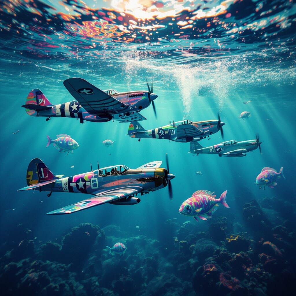 Psychedelic Underwater WWII Aircraft Dreamscape