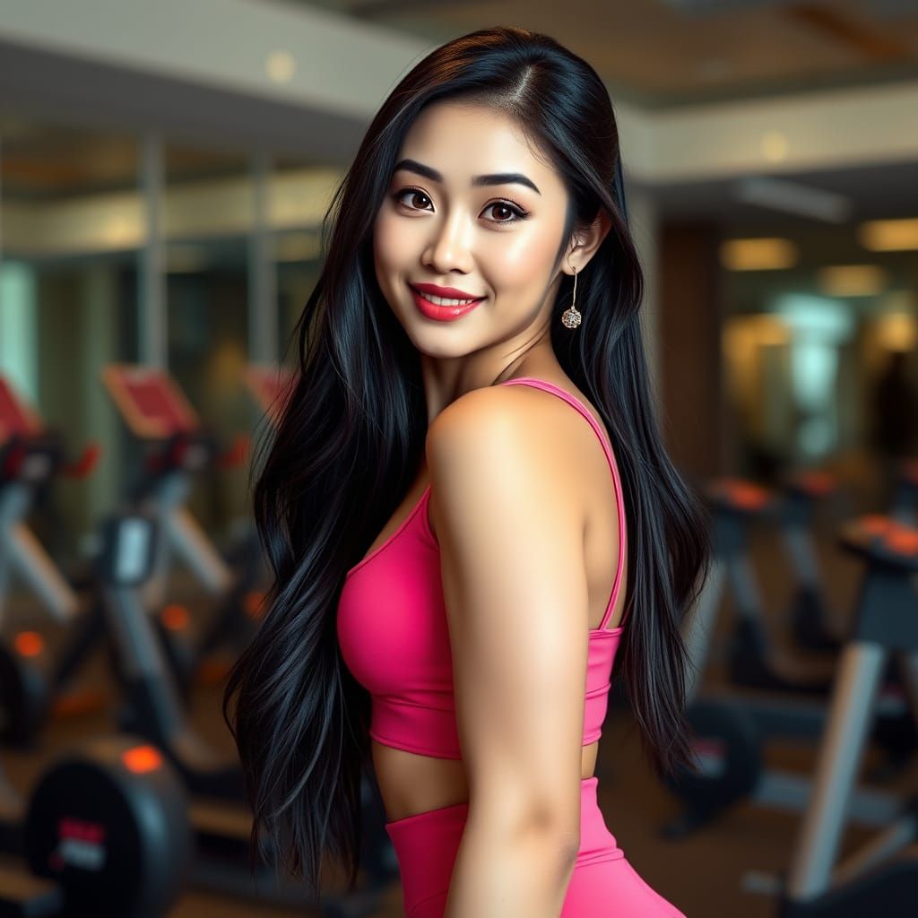 Seductive Chinese Fitness Model in Vibrant Pink