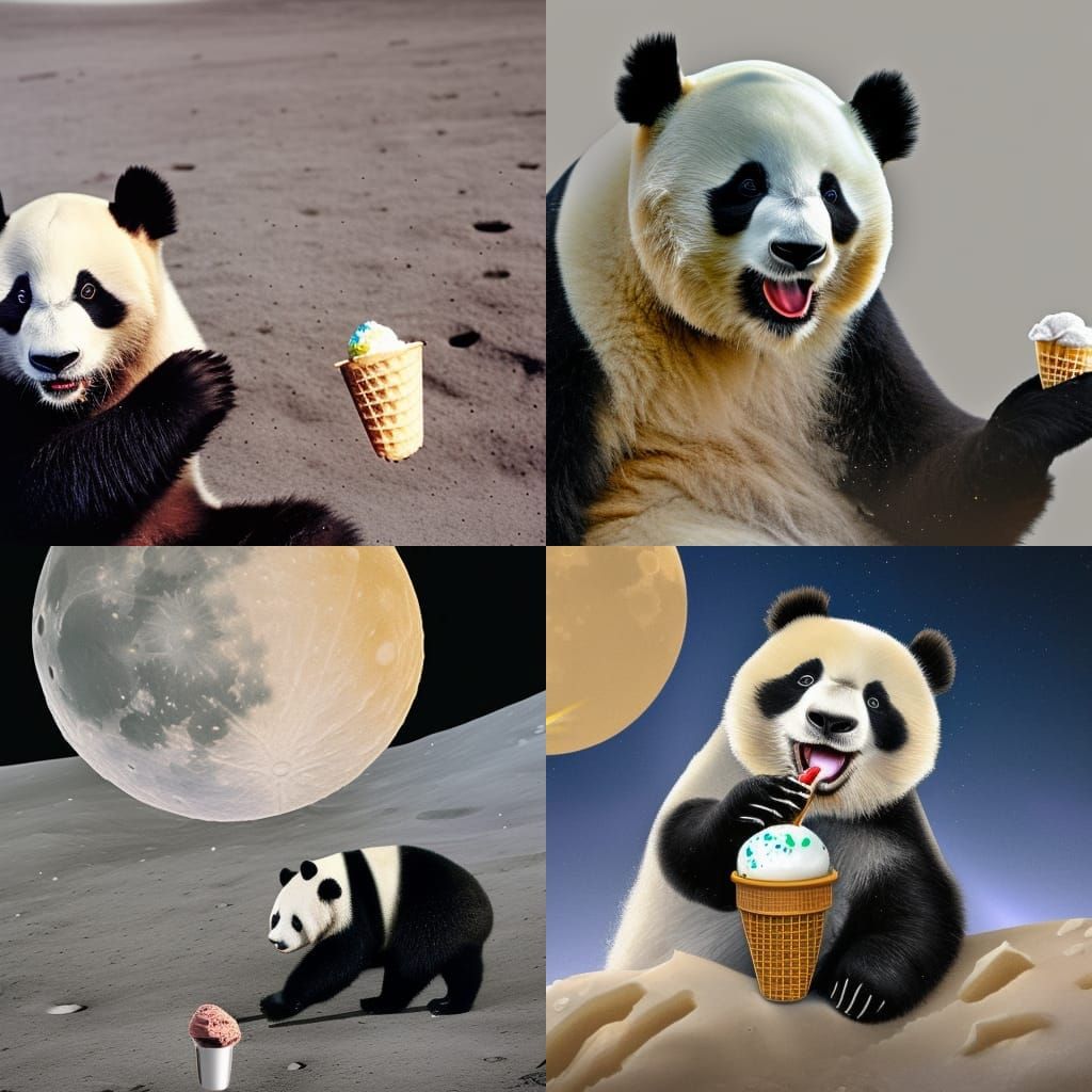 Panda Eats Ice Cream on the Moon