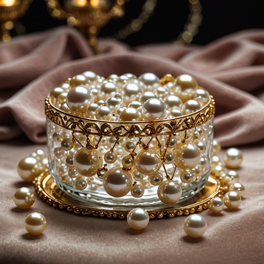 Lustrous Pearls Still Life in Golden Light