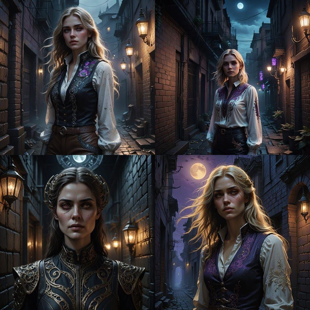 Mysterious Woman Enveloped by Shadows in a Fantastical Night...