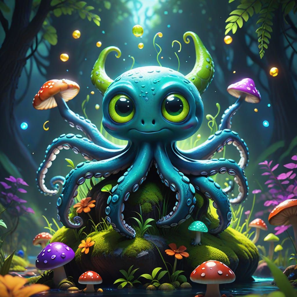 Whimsical Fae Creature in a Lush, Glowing Wonderland