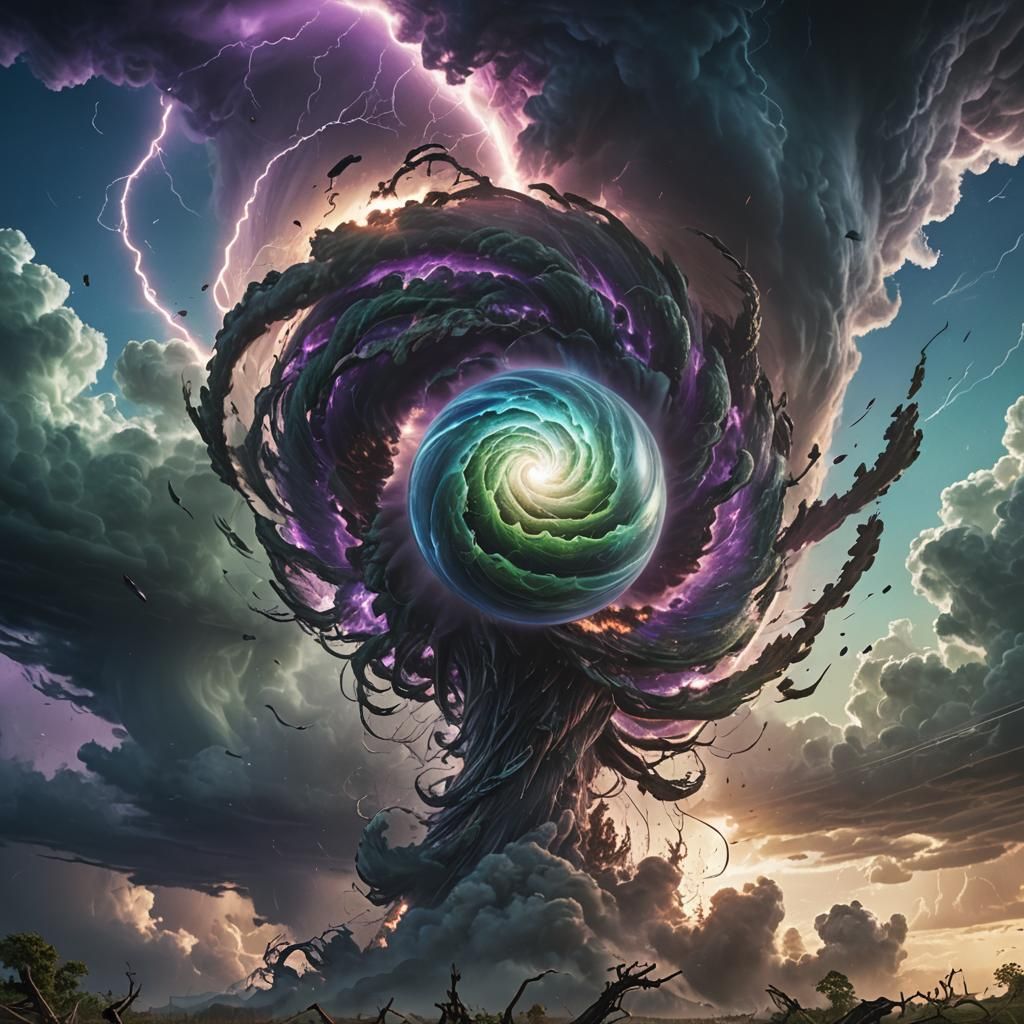Luminous Orb Above Tornado: Fantasy Concept Art