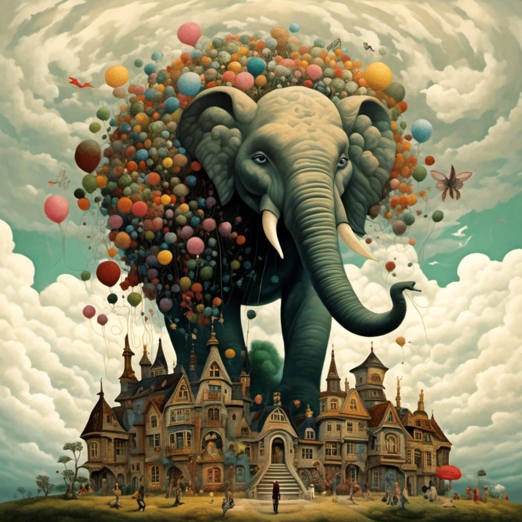 Elephant Jumps House in Whimsical Dreamscape