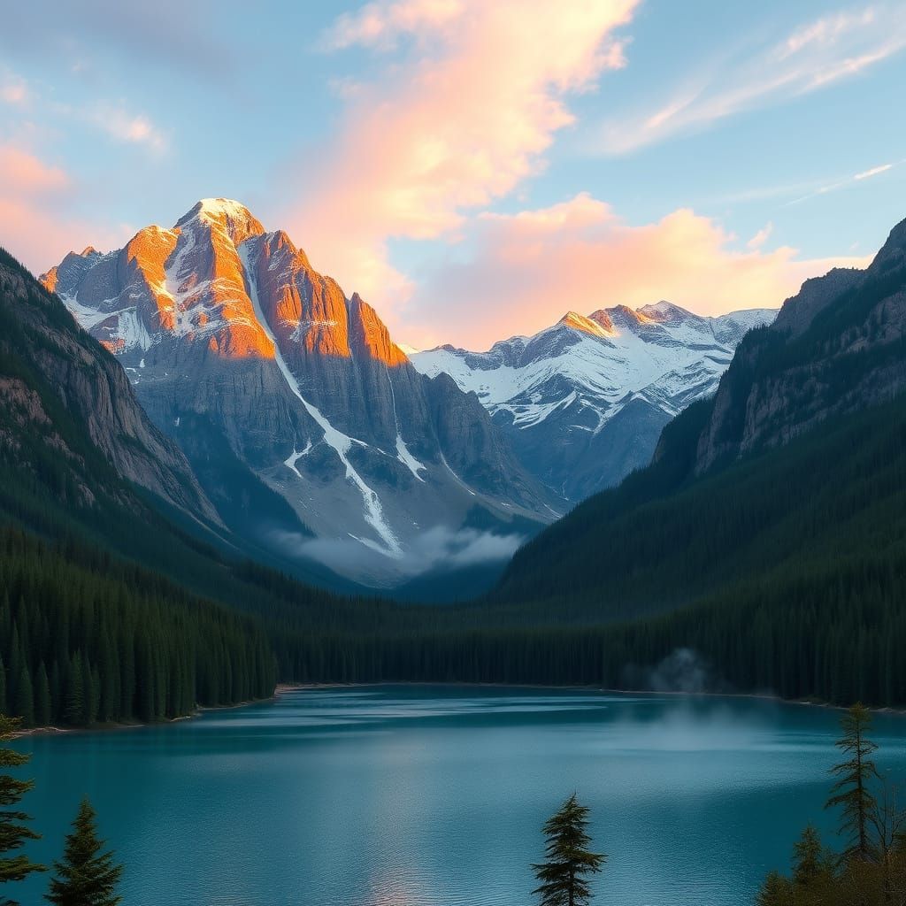 Breathtaking Mountain Lake Vista in Hyperrealistic Digital S...
