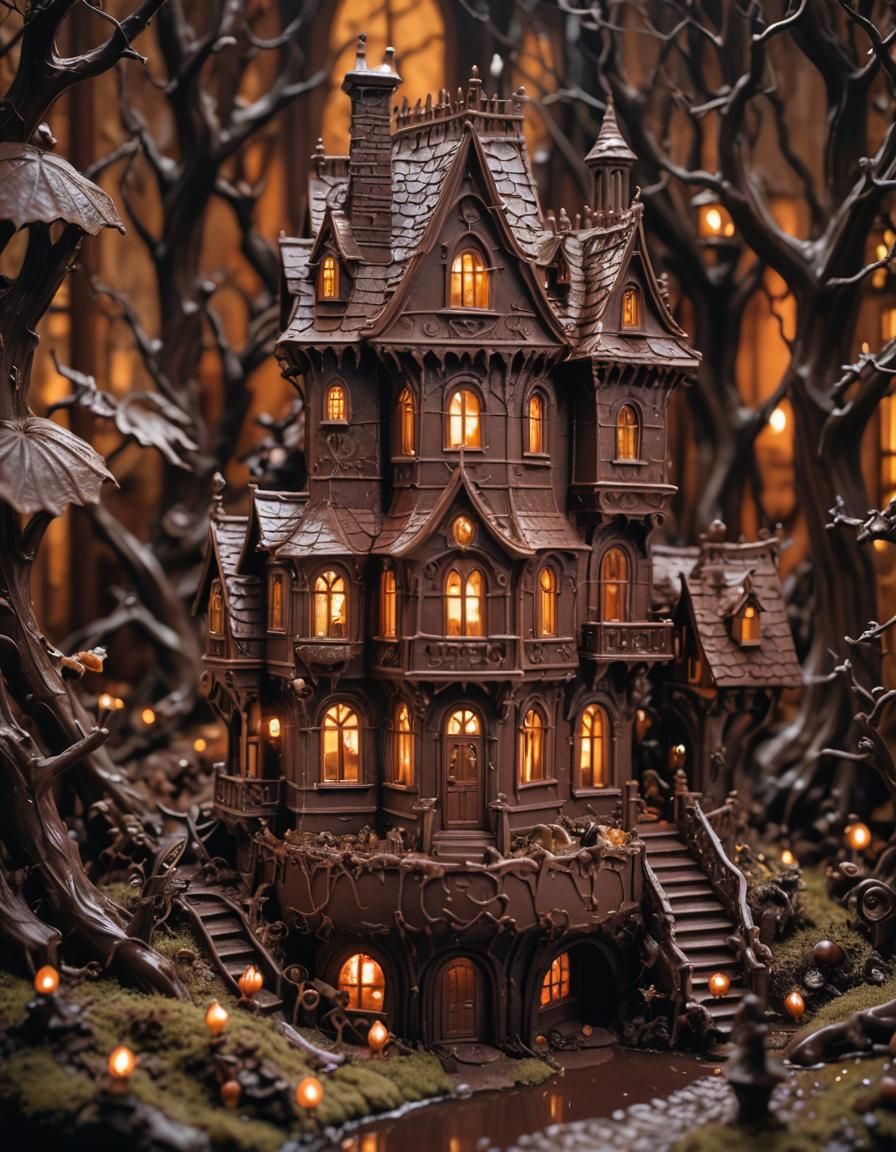 Miniature Chocolate Haunted House in Macro Photography