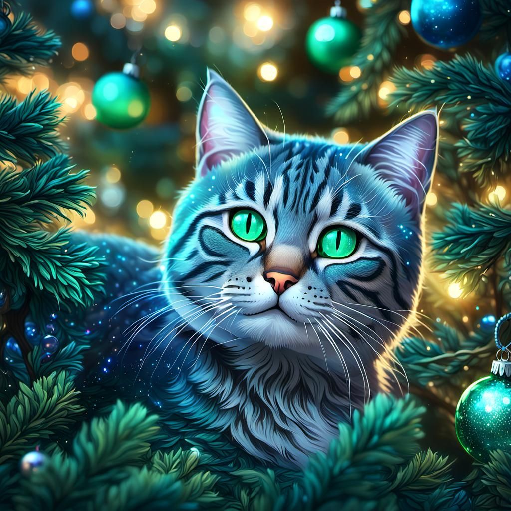 Whimsical Gray Tabby Cat Hides in Lavish Christmas Tree